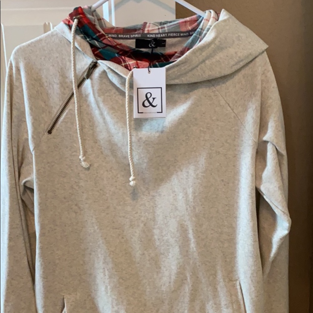 NWT oatmeal double hoodie